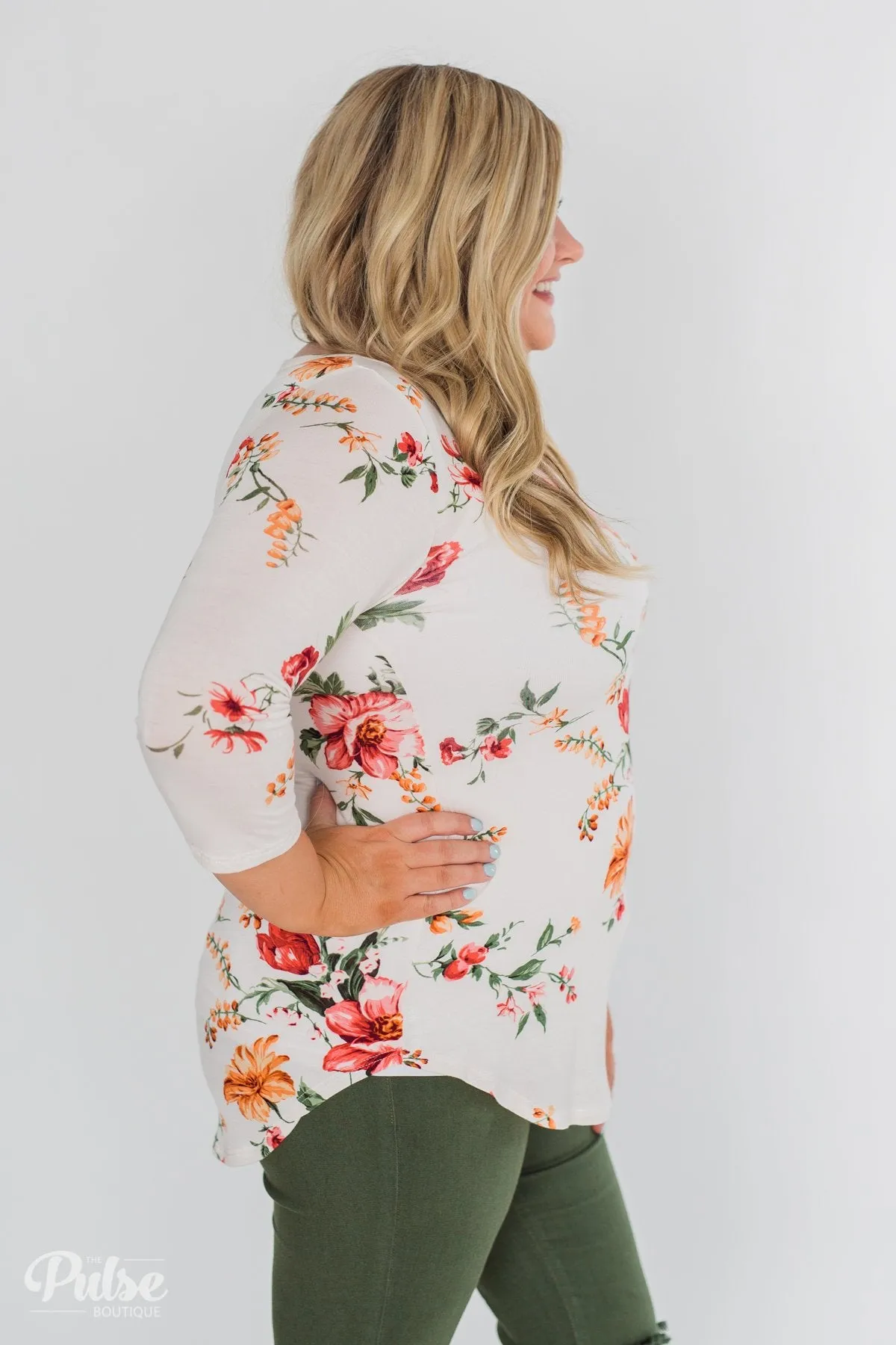 Across The Way Floral 3/4 Sleeve Top- Light Blush
