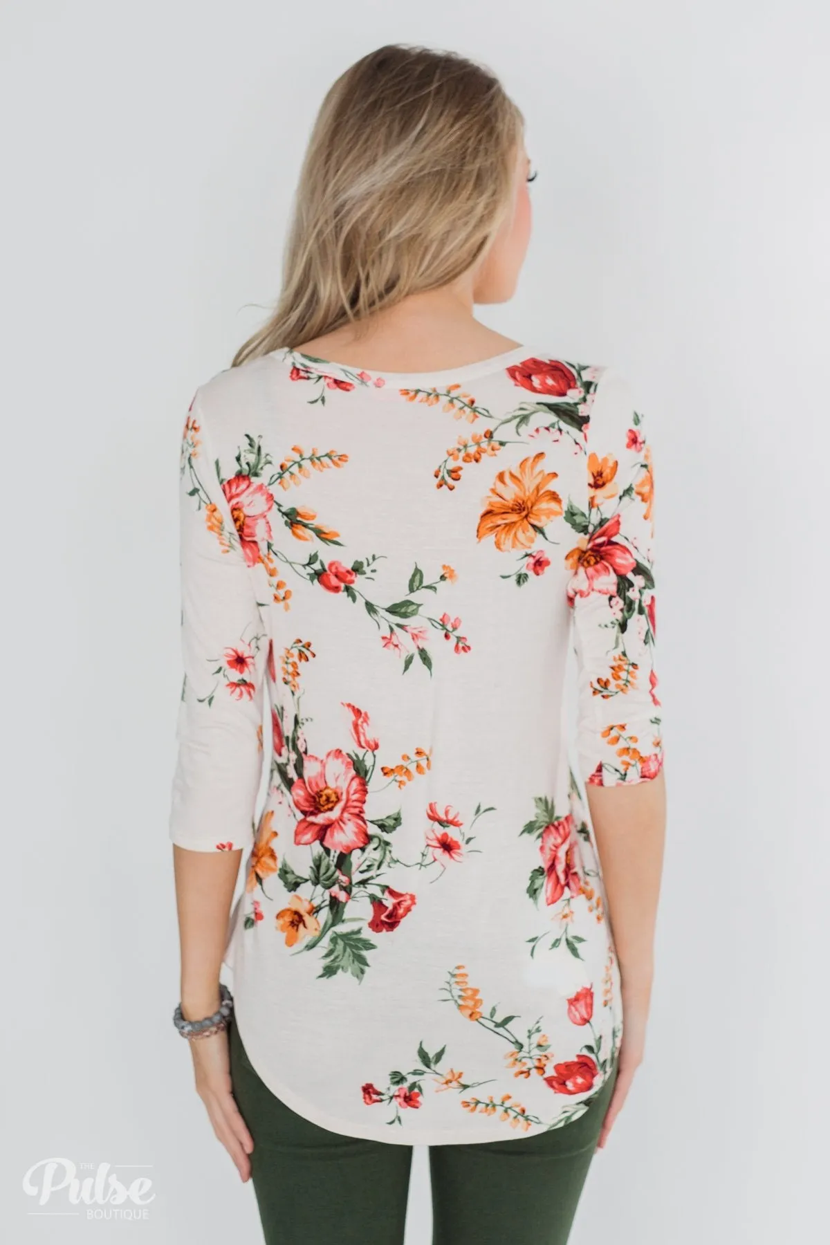 Across The Way Floral 3/4 Sleeve Top- Light Blush