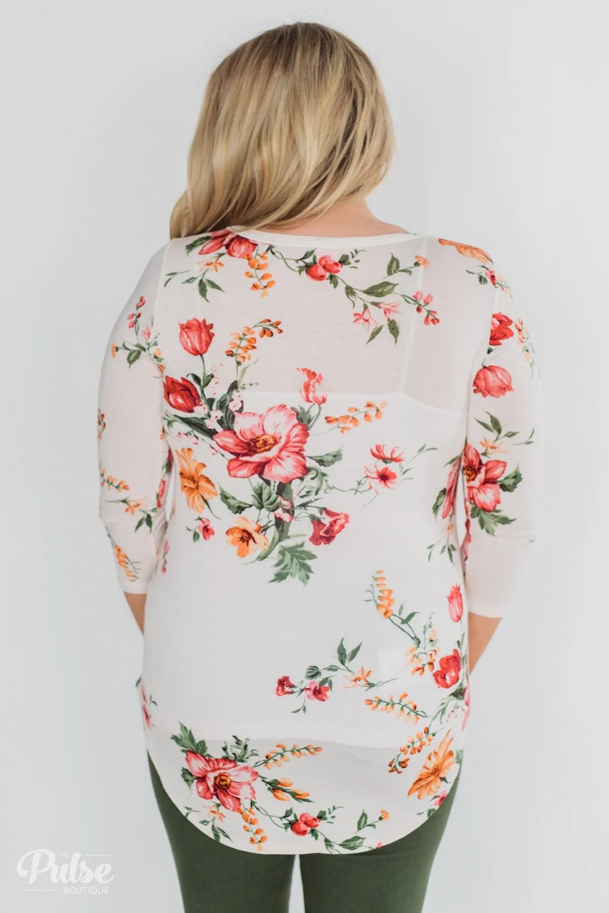 Across The Way Floral 3/4 Sleeve Top- Light Blush