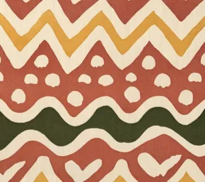 Alan Campbell Fabric: Cap Ferrat - Custom Multi Salmon / Green / Gold on Vellum Suncloth (OUTDOOR)