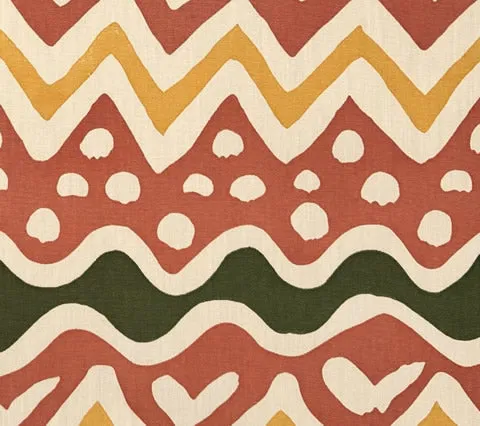 Alan Campbell Fabric: Cap Ferrat - Custom Multi Salmon / Green / Gold on Vellum Suncloth (OUTDOOR)