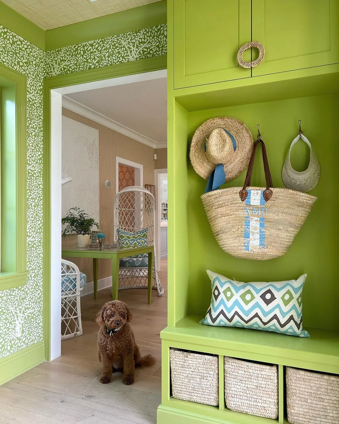 Alan Campbell Fabric: Cap Ferrat - Custom Multi Salmon / Green / Gold on Vellum Suncloth (OUTDOOR)