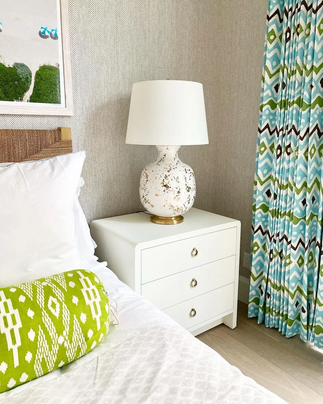 Alan Campbell Fabric: Cap Ferrat - Custom Multi Salmon / Green / Gold on Vellum Suncloth (OUTDOOR)
