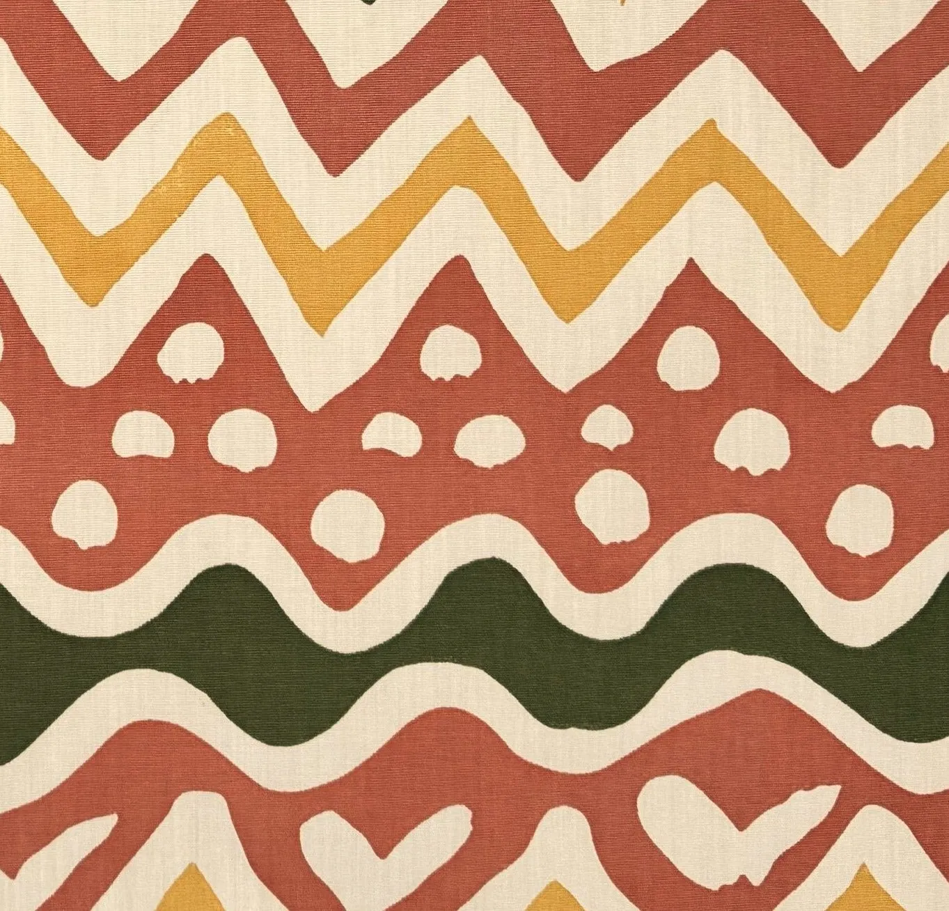Alan Campbell Fabric: Cap Ferrat - Custom Multi Salmon / Green / Gold on Vellum Suncloth (OUTDOOR)