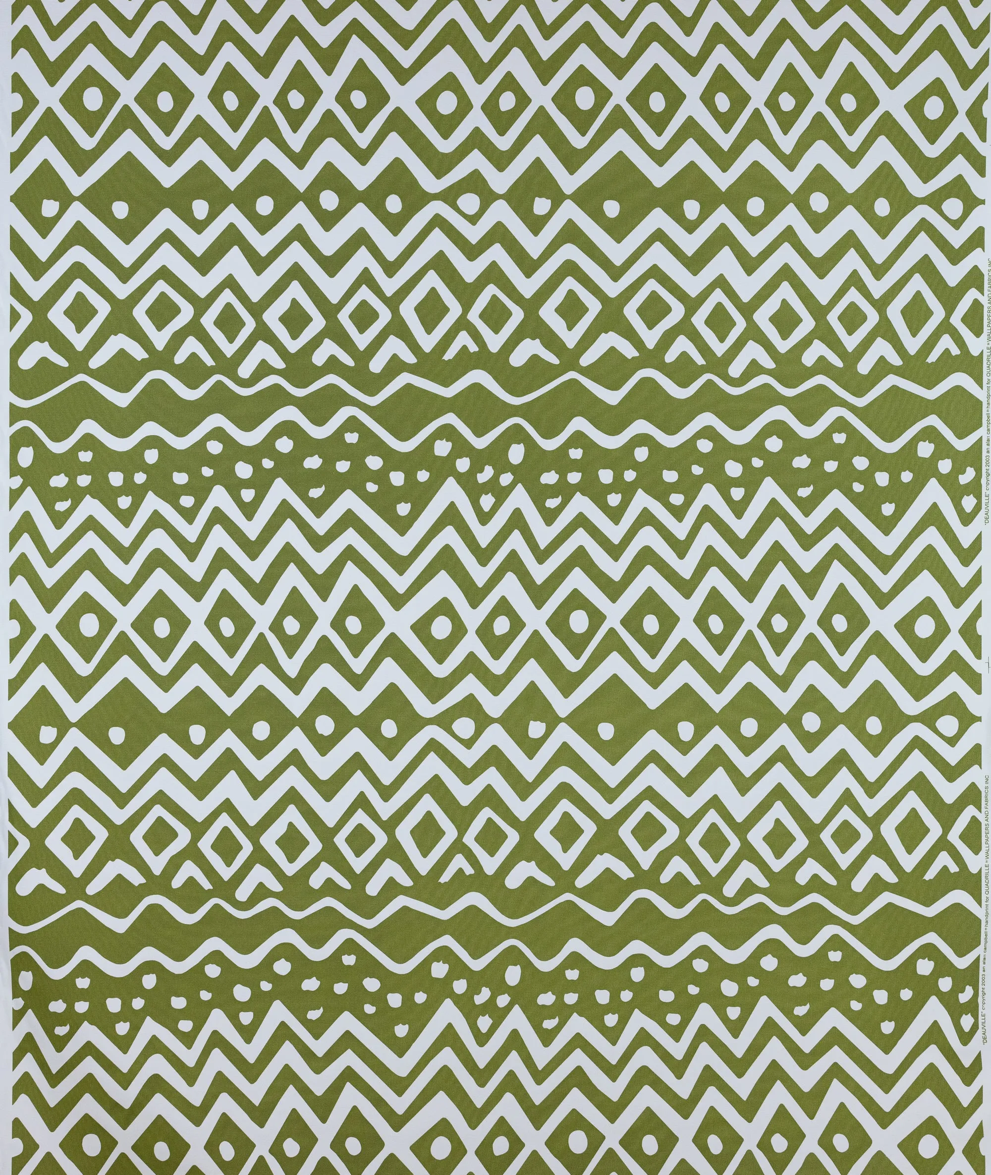 Alan Campbell Fabric: Deauville - Custom Olive Green on White Suncloth