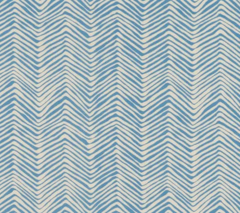Alan Campbell Fabric: Petite Zig Zag - Custom French Blue on Cream Suncloth