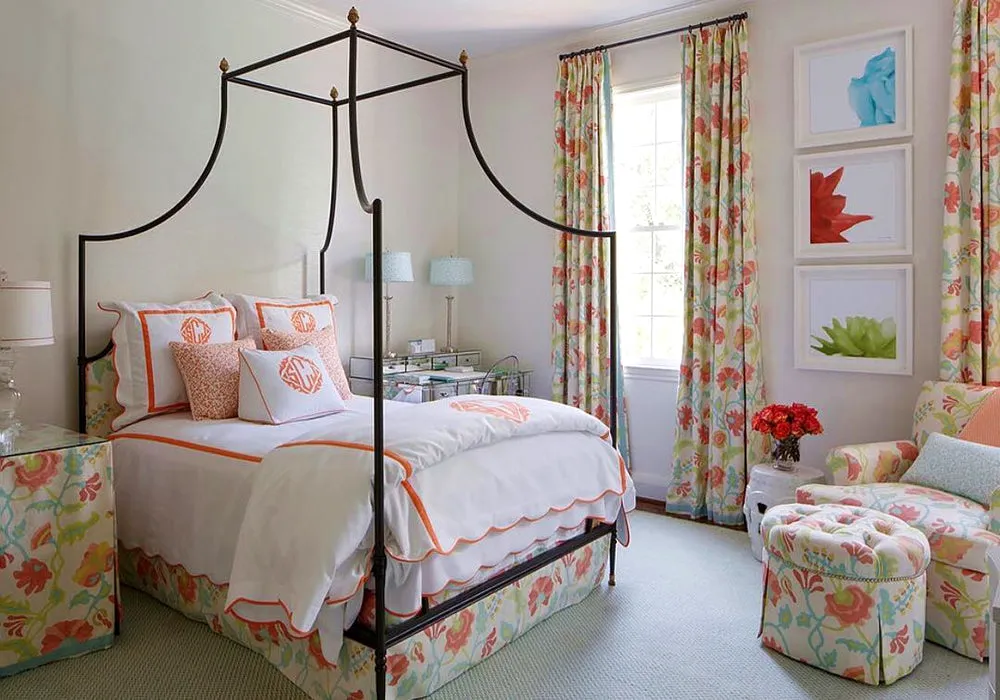 Alan Campbell Fabric: Potalla - Custom Multi Greens / Rust on Cream Suncloth