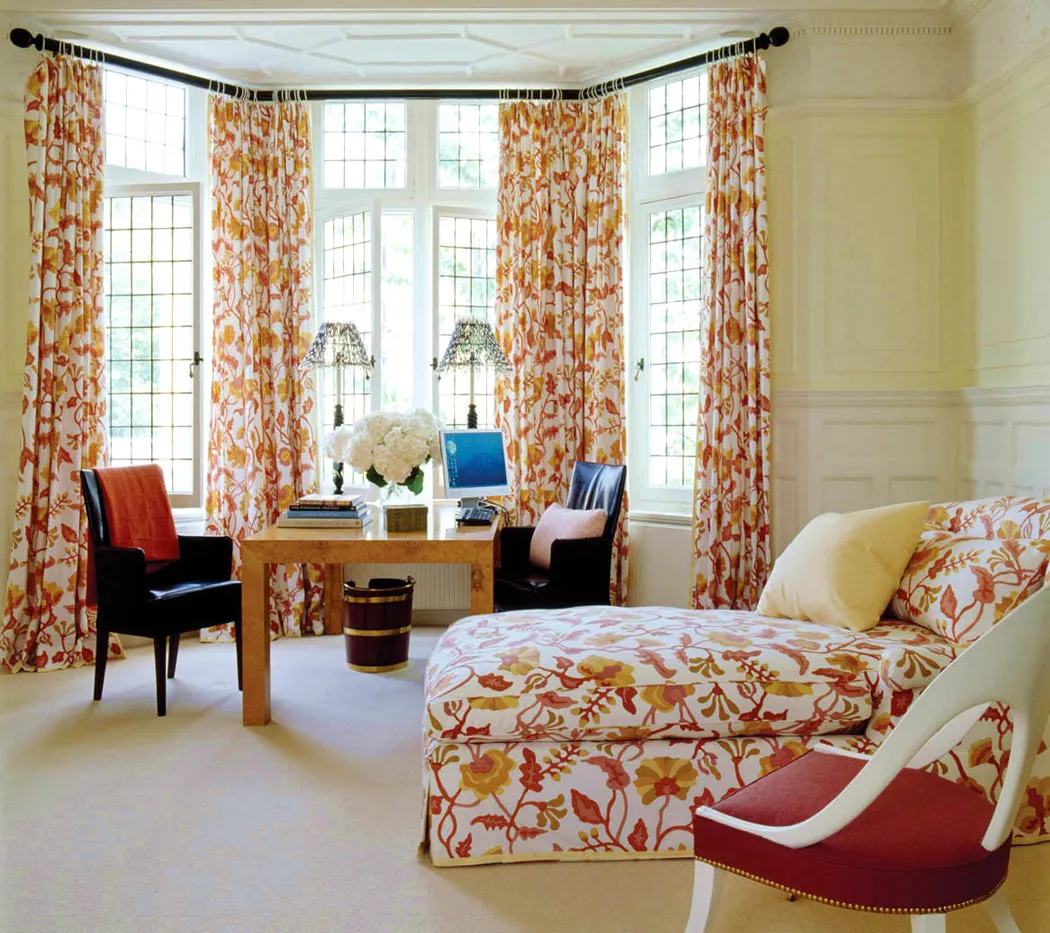 Alan Campbell Fabric: Potalla - Custom Multi Greens / Rust on Cream Suncloth