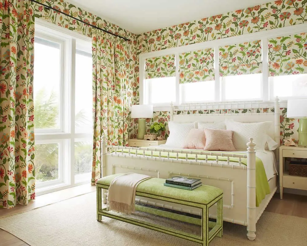 Alan Campbell Fabric: Potalla - Custom Multi Greens / Rust on Cream Suncloth