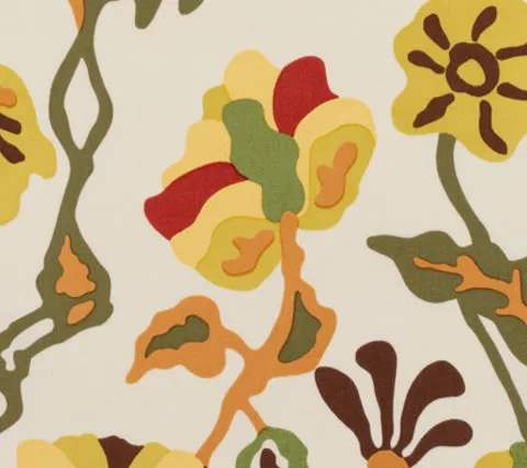 Alan Campbell Fabric: Potalla - Custom Multi Greens / Rust on Cream Suncloth