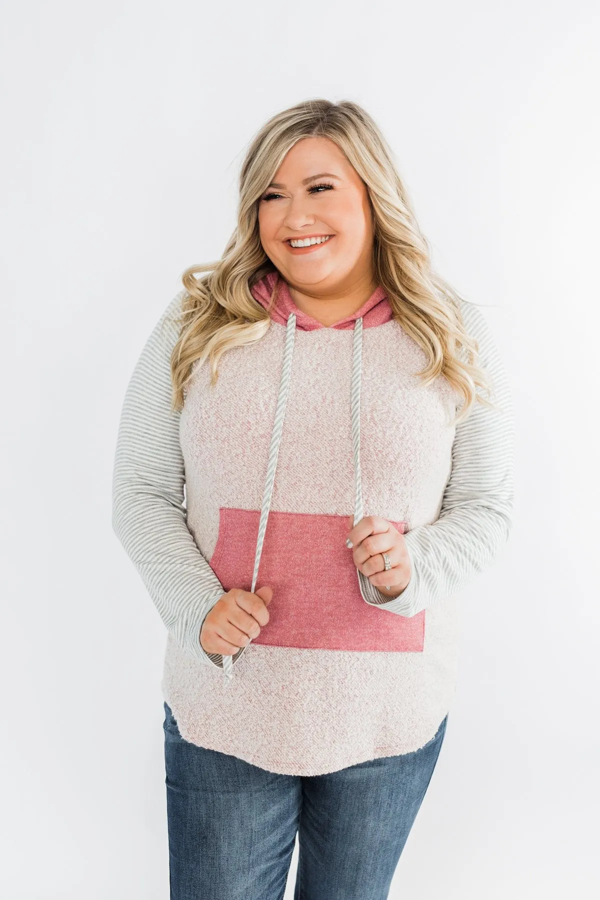 All The Details Drawstring Hoodie- Mauve Pink & Grey