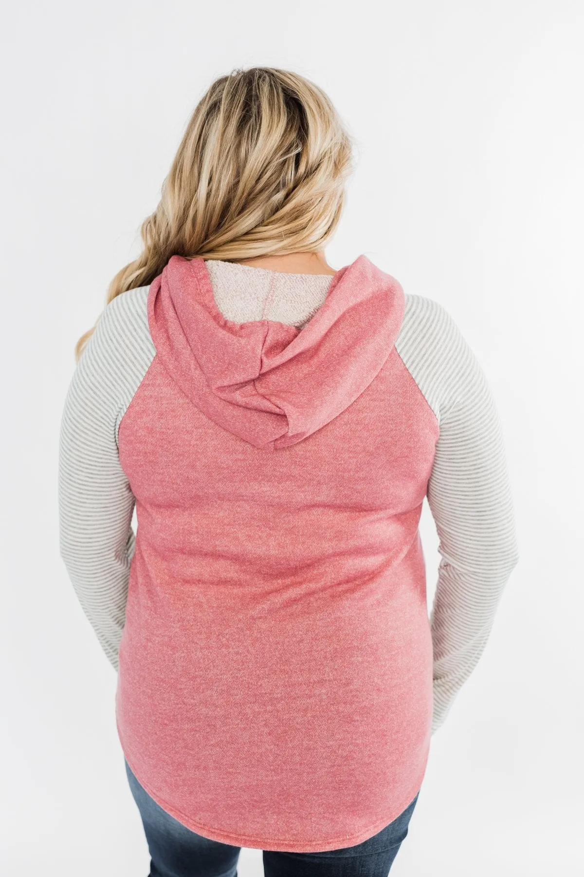 All The Details Drawstring Hoodie- Mauve Pink & Grey