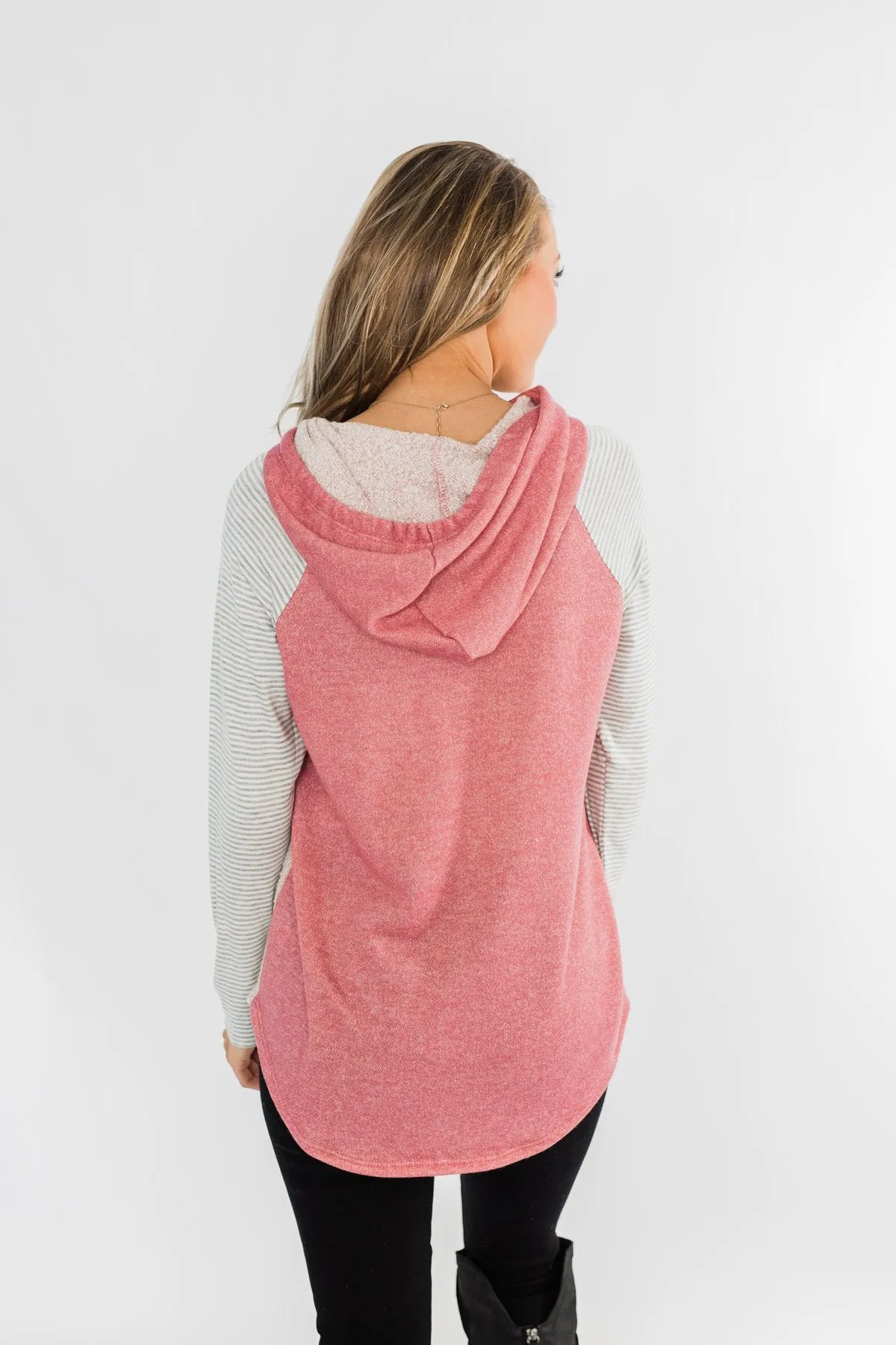 All The Details Drawstring Hoodie- Mauve Pink & Grey