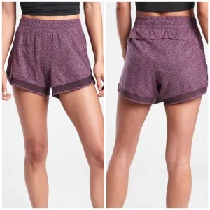 Athleta Womens Shorts Pink Printed Mesh Racer Run Mid Rise Elastic Waist 4&quot;
