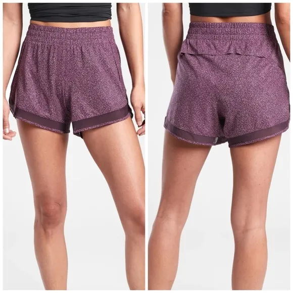 Athleta Womens Shorts Pink Printed Mesh Racer Run Mid Rise Elastic Waist 4&quot;