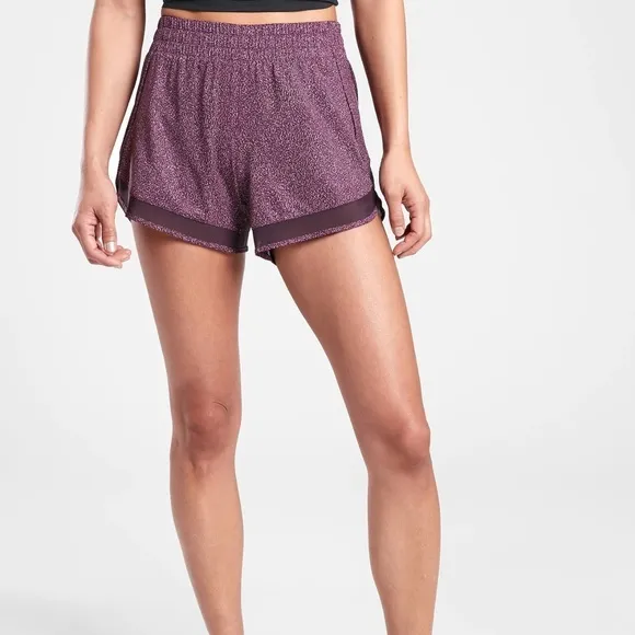 Athleta Womens Shorts Pink Printed Mesh Racer Run Mid Rise Elastic waistband