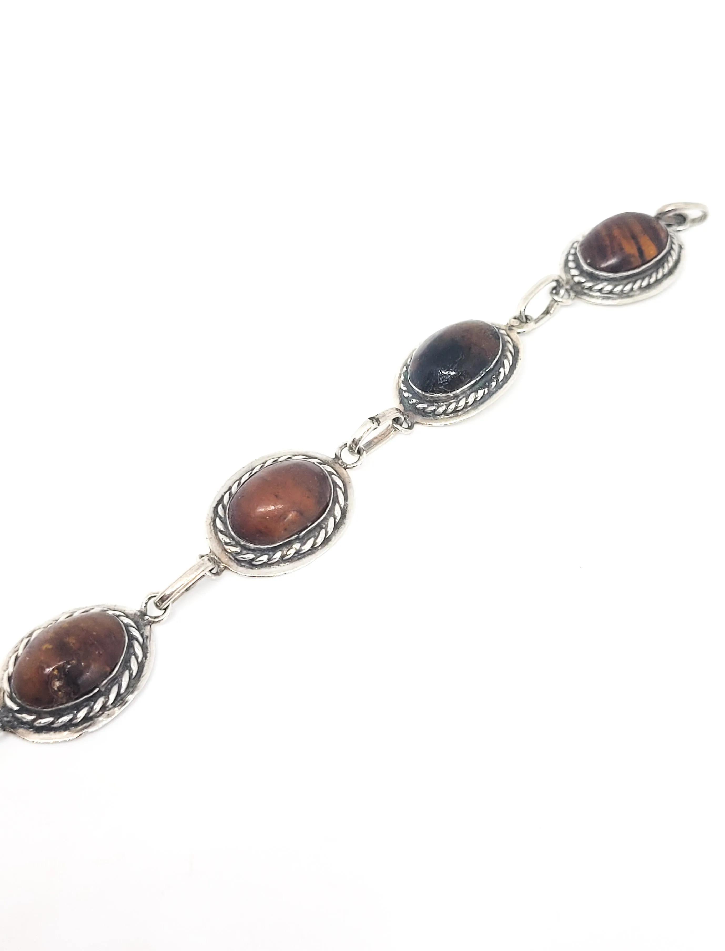 Baltic Amber with inclusions 5 panel vintage sterling silver tennis bracelet 925