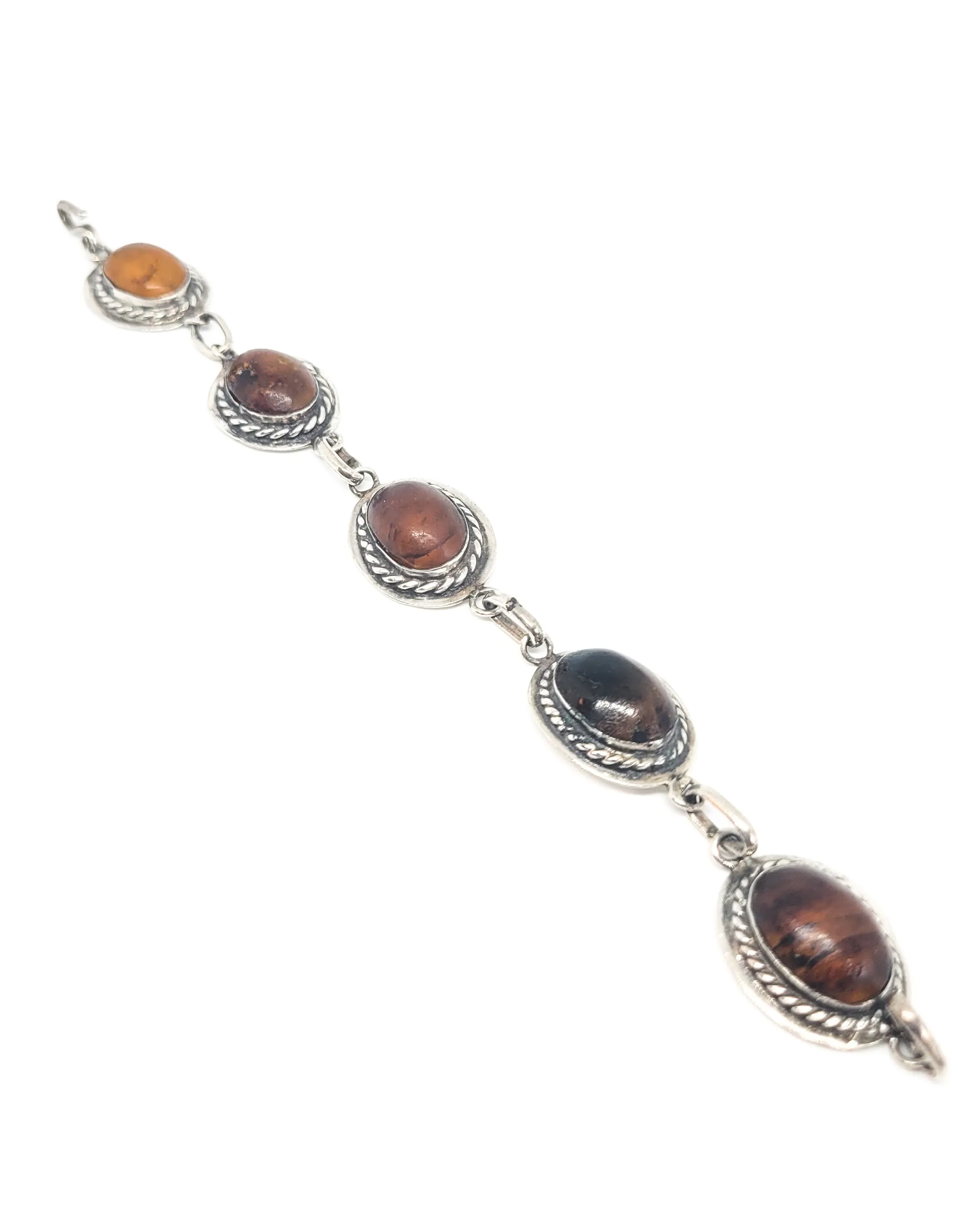 Baltic Amber with inclusions 5 panel vintage sterling silver tennis bracelet 925