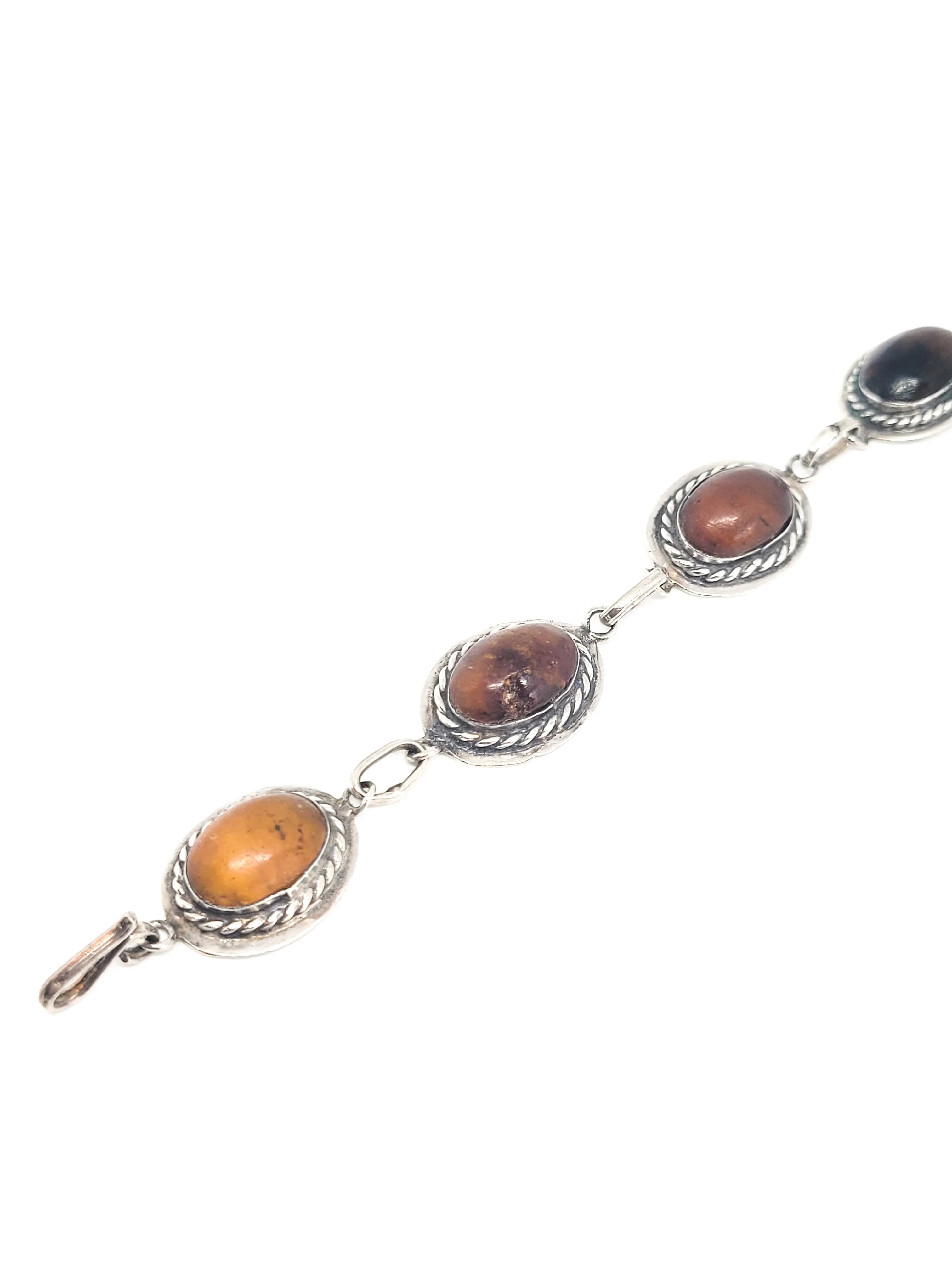 Baltic Amber with inclusions 5 panel vintage sterling silver tennis bracelet 925
