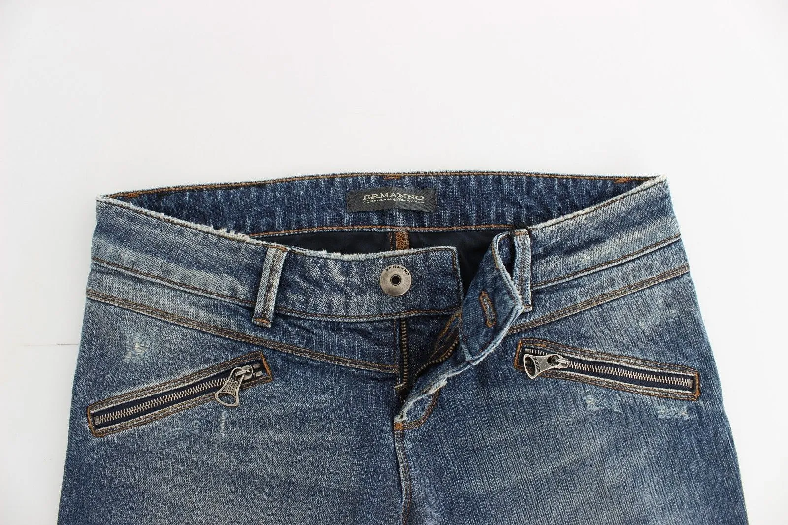 Blue Slim Jeans Denim Pants Straight Stretch
