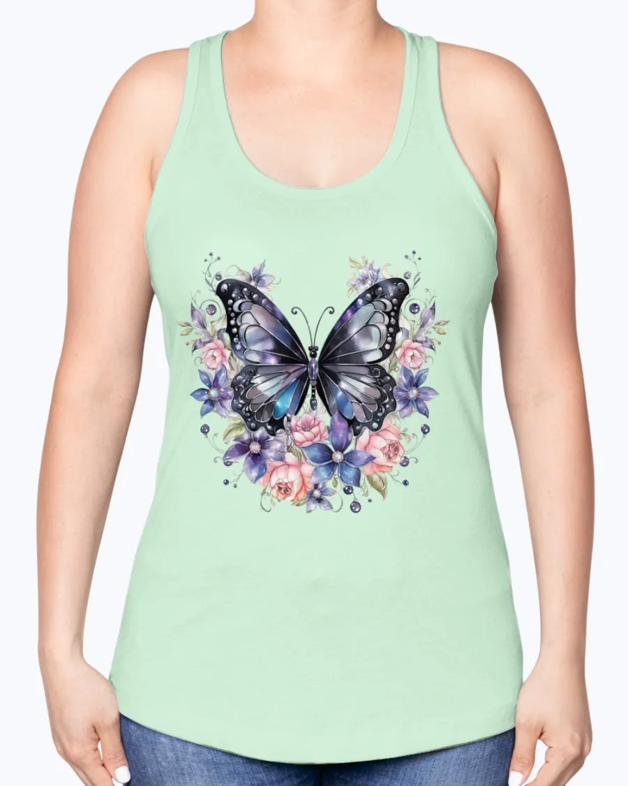 Butterfly metal-blk - Ladies Racerback Tank
