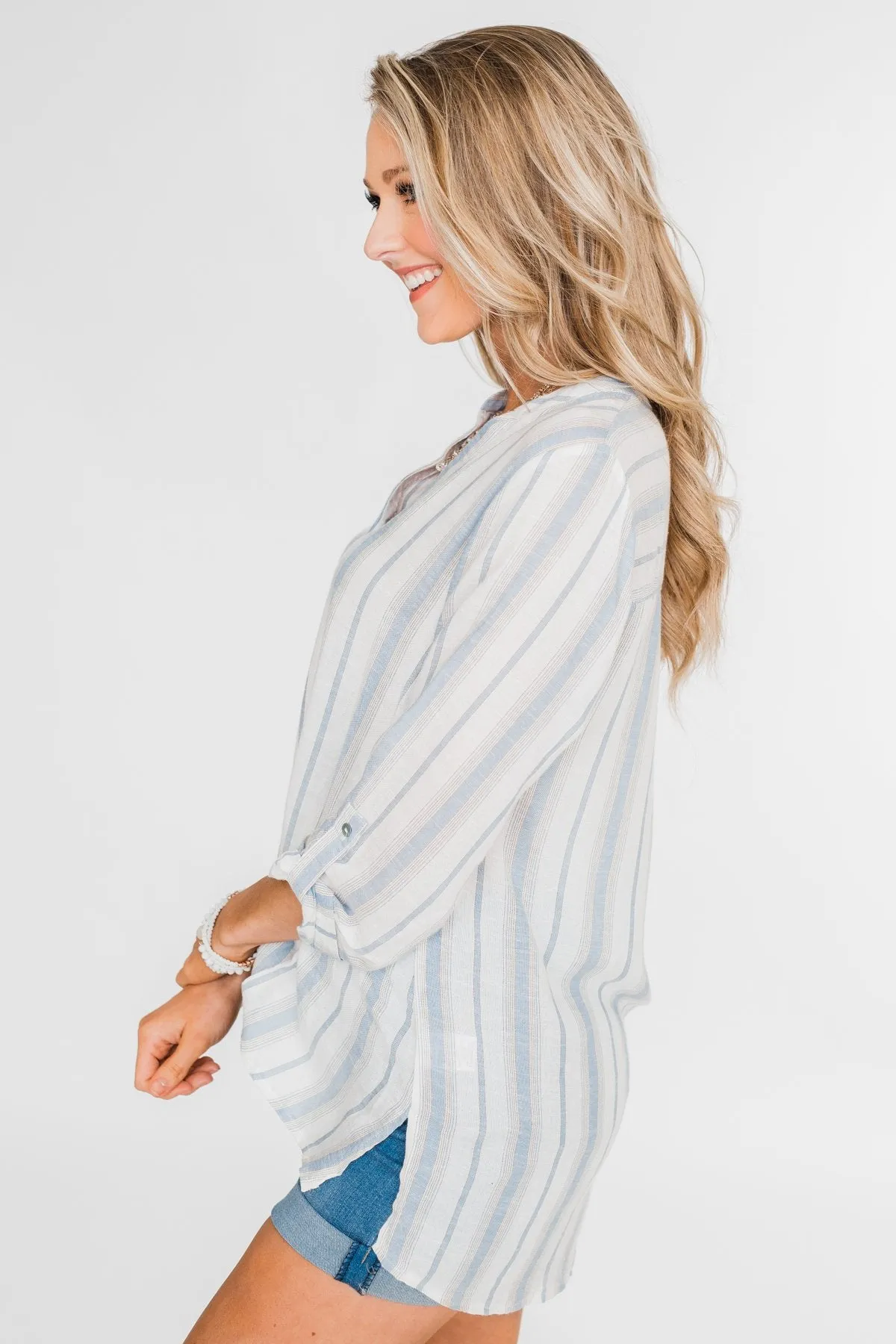 By the Beach Blouse- Blue and Yellow