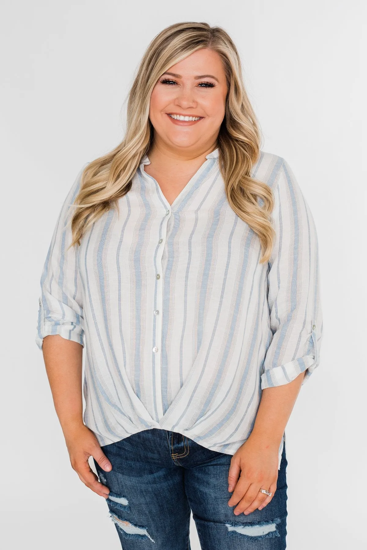 By the Beach Blouse- Blue and Yellow