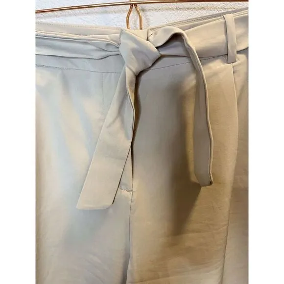 Calvin Klein Tan Shorts Size 14 Tie Belt High Rise Flare Paperbag Pockets Zippe