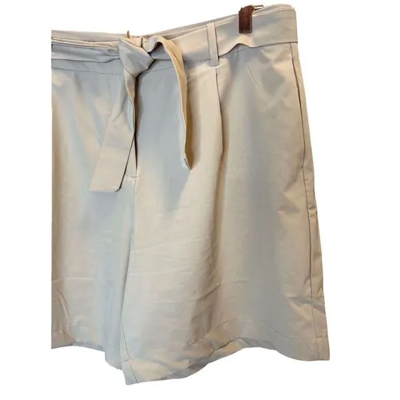 Calvin Klein Tan Shorts Size 14 Tie Belt High Rise Flare Paperbag Pockets Zippe