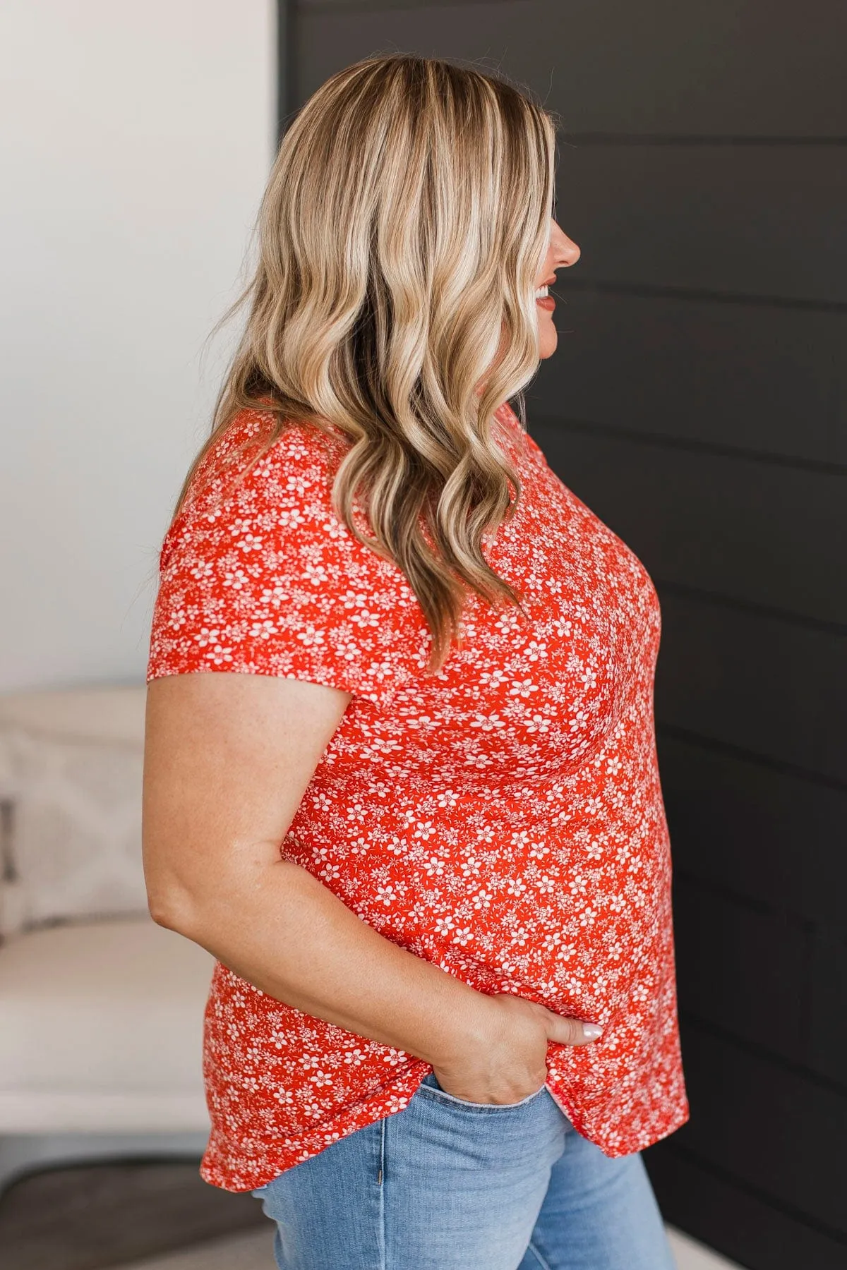 Can't Pretend Short Sleeve Floral Top- Coral