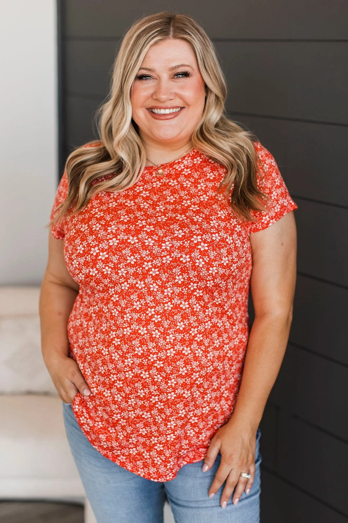 Can't Pretend Short Sleeve Floral Top- Coral