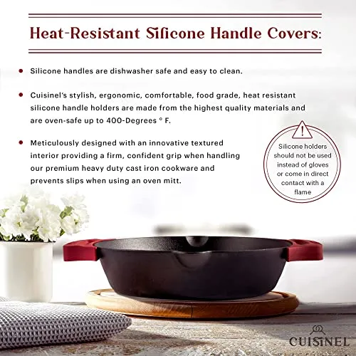 Cast Iron Skillet Set - 10"   12"-Inch Dual Handle Frying Pans   Silicone Handle Holder Covers   Pan Scraper - Pre-Seasoned Oven, Grill, Stovetop, Induction Safe Kitchen Cookware - Indoor/Outdoor Use