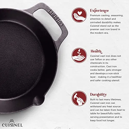 Cast Iron Skillet Set - 10"   12"-Inch Dual Handle Frying Pans   Silicone Handle Holder Covers   Pan Scraper - Pre-Seasoned Oven, Grill, Stovetop, Induction Safe Kitchen Cookware - Indoor/Outdoor Use