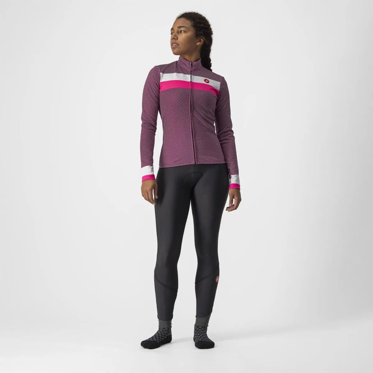 Castelli Women's Jersey Volare Long Sleeve Cyclamen/White-Pink Fluro