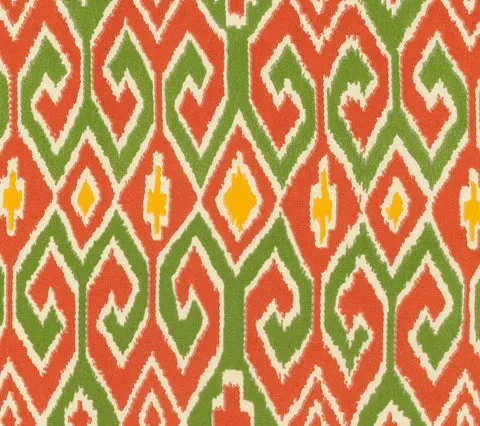 China Seas Fabric: Aquarius - Custom Brique / Leaf / Yellow / Cream on Suncloth