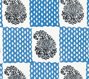 China Seas Fabric: Bangalore - Navy / French Blue on White Suncloth (OUTDOOR)