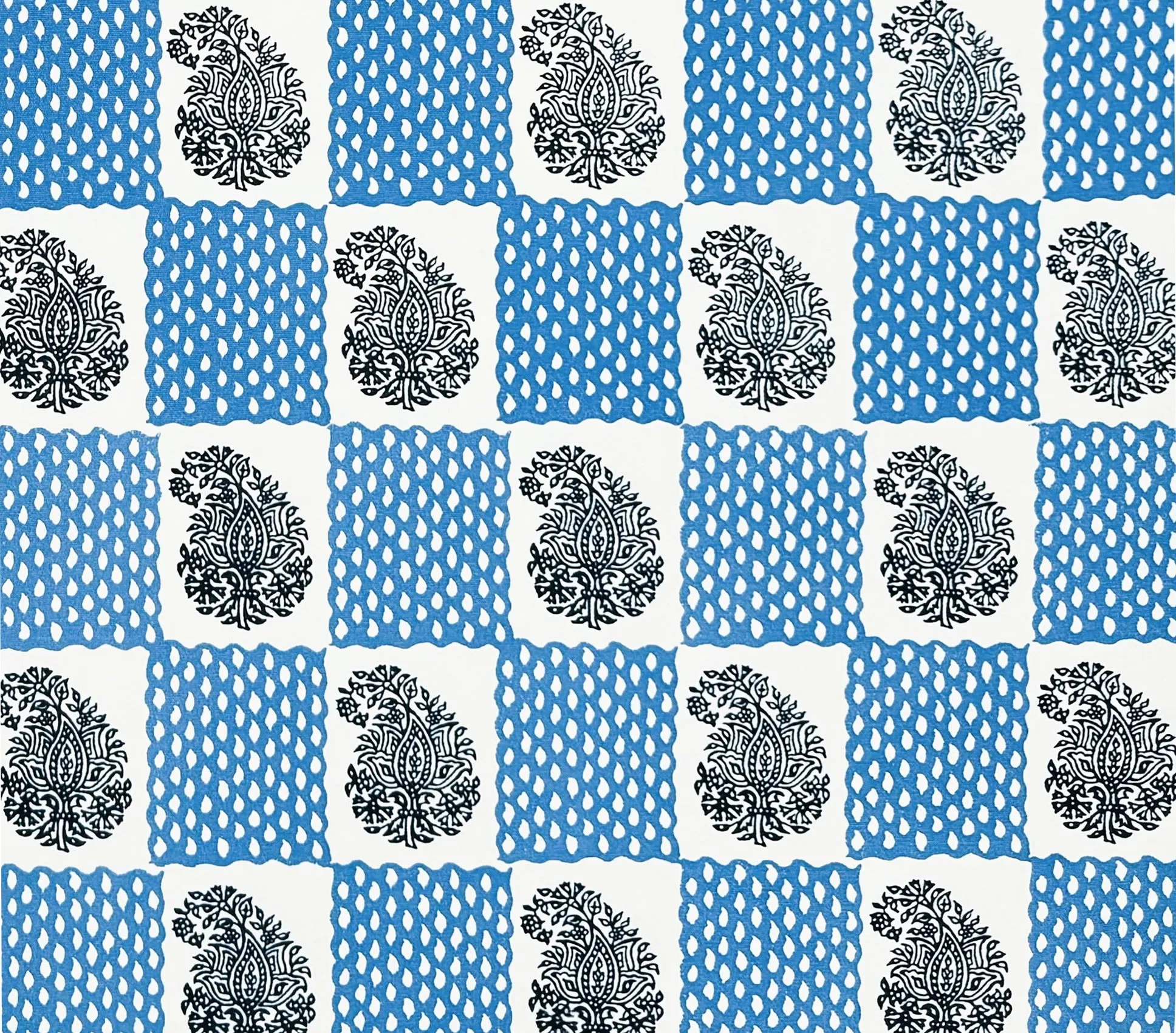 China Seas Fabric: Bangalore - Navy / French Blue on White Suncloth (OUTDOOR)