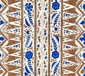China Seas Fabric: Biron Batik - Custom Brown / New Navy on Cream Suncloth (OUTDOOR)