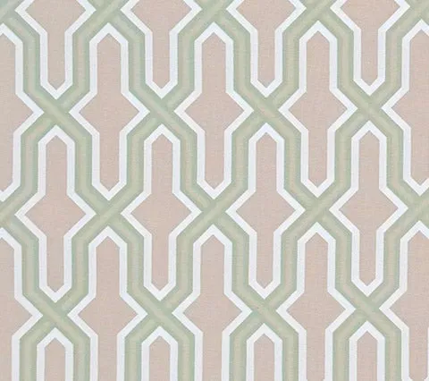 China Seas Fabric: Gorrivan Fretwork - Custom Celadon / White on Off White Suncloth (OUTDOOR)