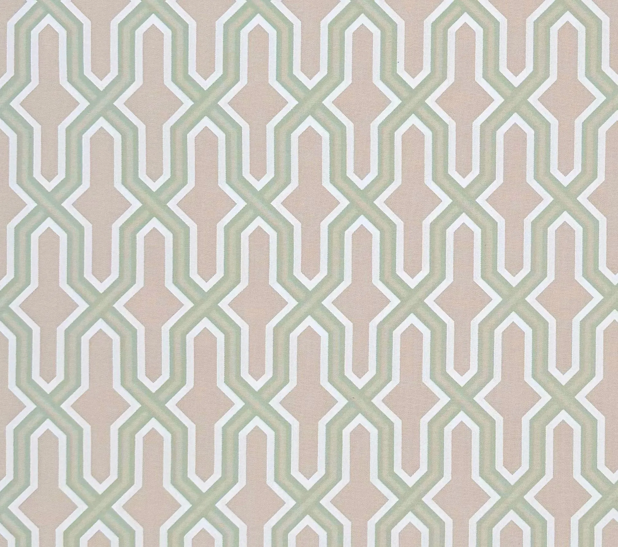 China Seas Fabric: Gorrivan Fretwork - Custom Celadon / White on Off White Suncloth (OUTDOOR)