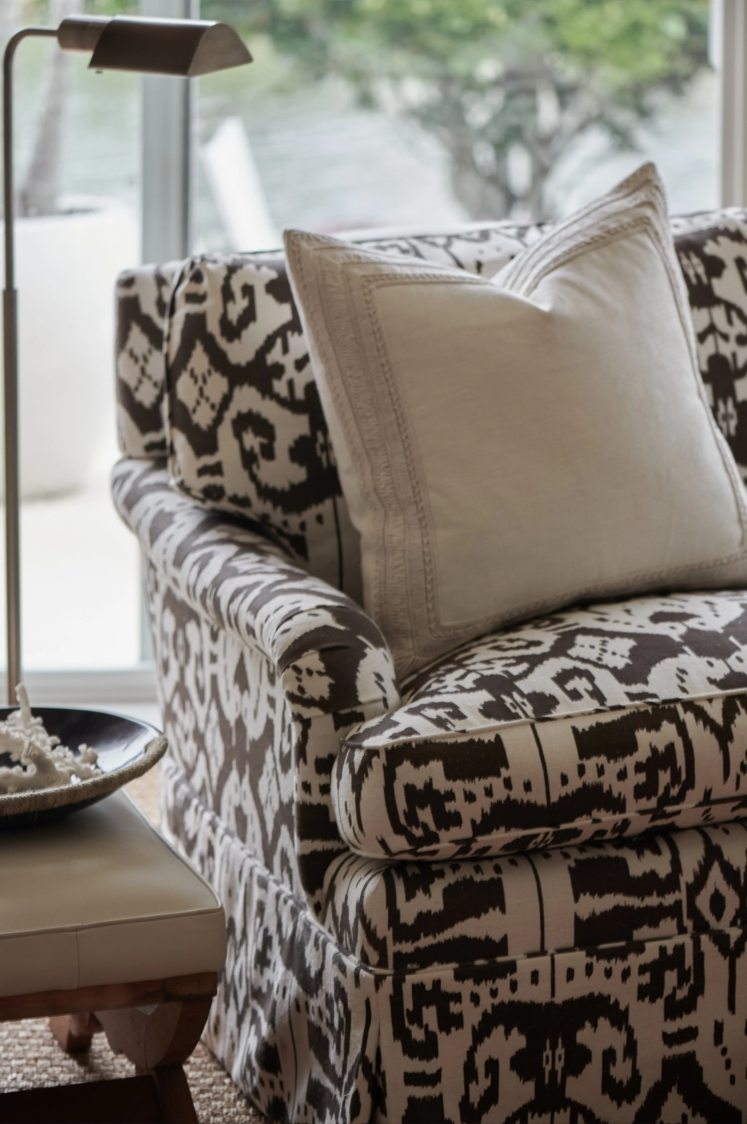 China Seas Fabric: Island Ikat - Custom Beige on White Suncloth (OUTDOOR)