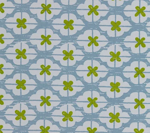 China Seas Fabric: Kyoto Two Color - Custom Cadet Blue / New Apple Green on White Suncloth