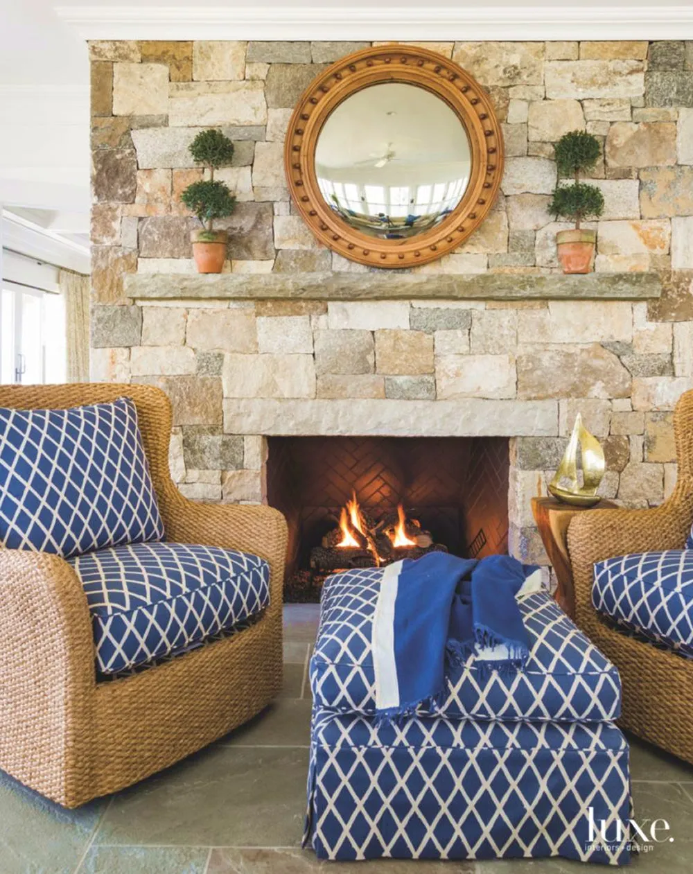 China Seas Fabric: Lyford Diamond Blotch - Custom Navy on Vellum Suncloth (Outdoor)