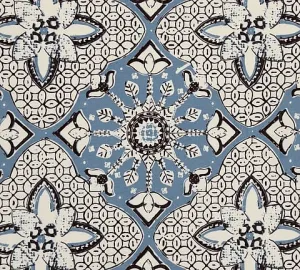 China Seas Fabric: New Batik - Custom Zibby Blue / Brown on Cream Suncloth