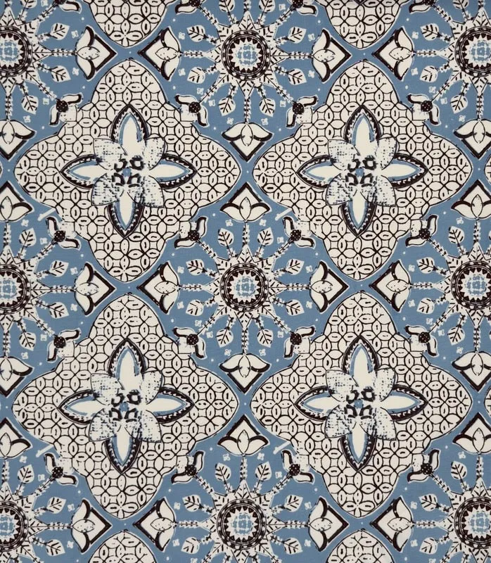 China Seas Fabric: New Batik - Custom Zibby Blue / Brown on Cream Suncloth