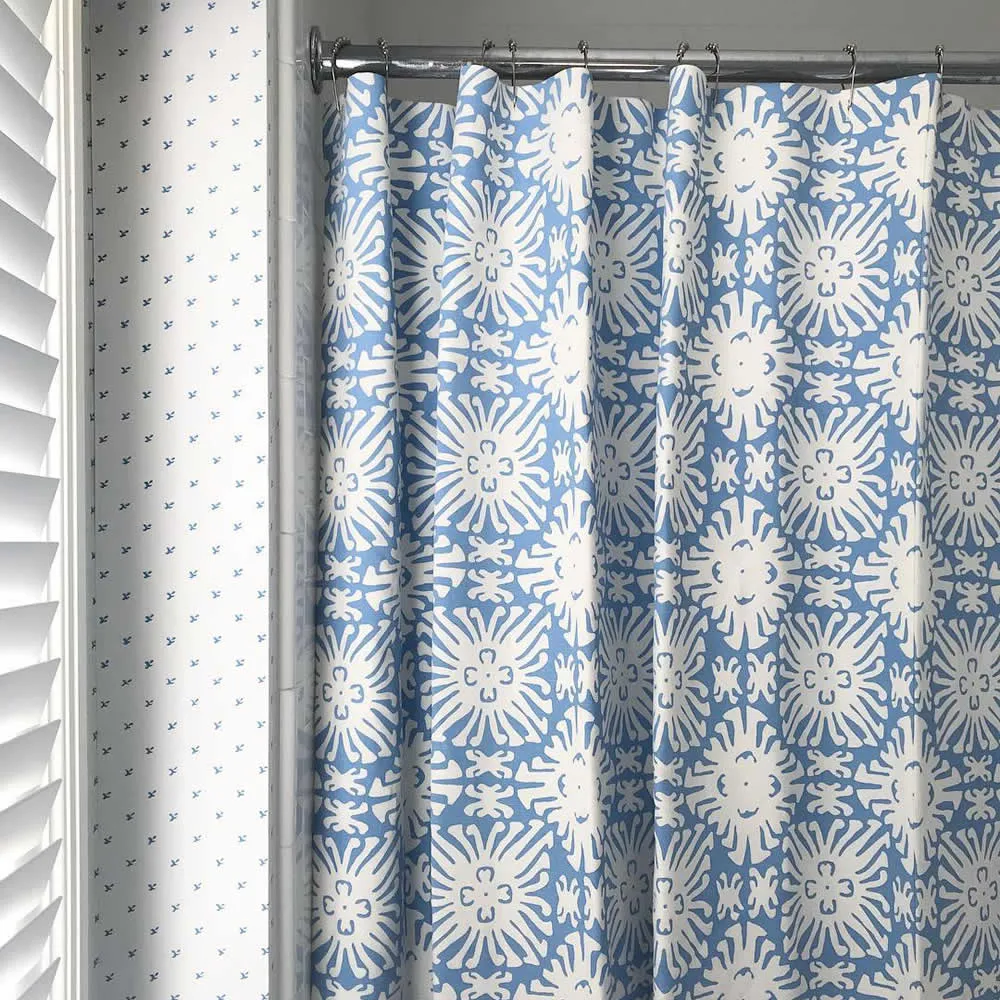 China Seas Fabric: Sigourney Small Scale Reverse - Custom Royal Blue on White Suncloth