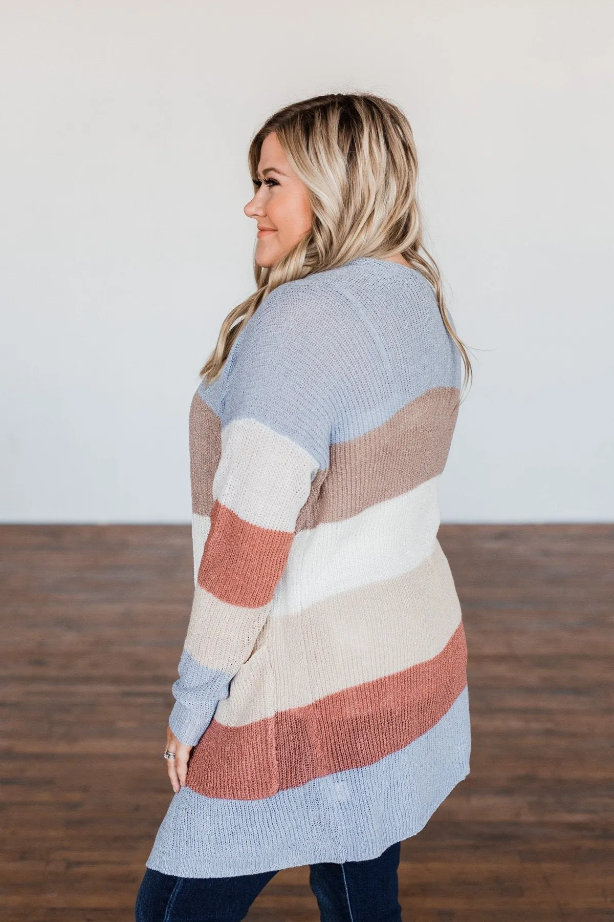 Conquer The World Color Block Cardigan- Mocha, Blue, Cognac