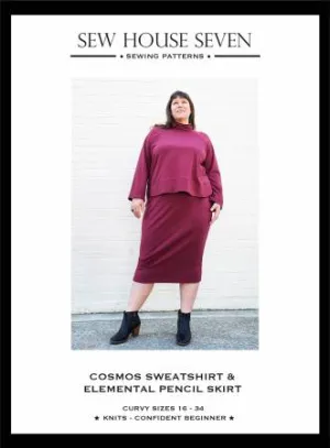 Cosmos Sweatshirt & Elemental Skirt Curvy Fit --- Sew House Seven