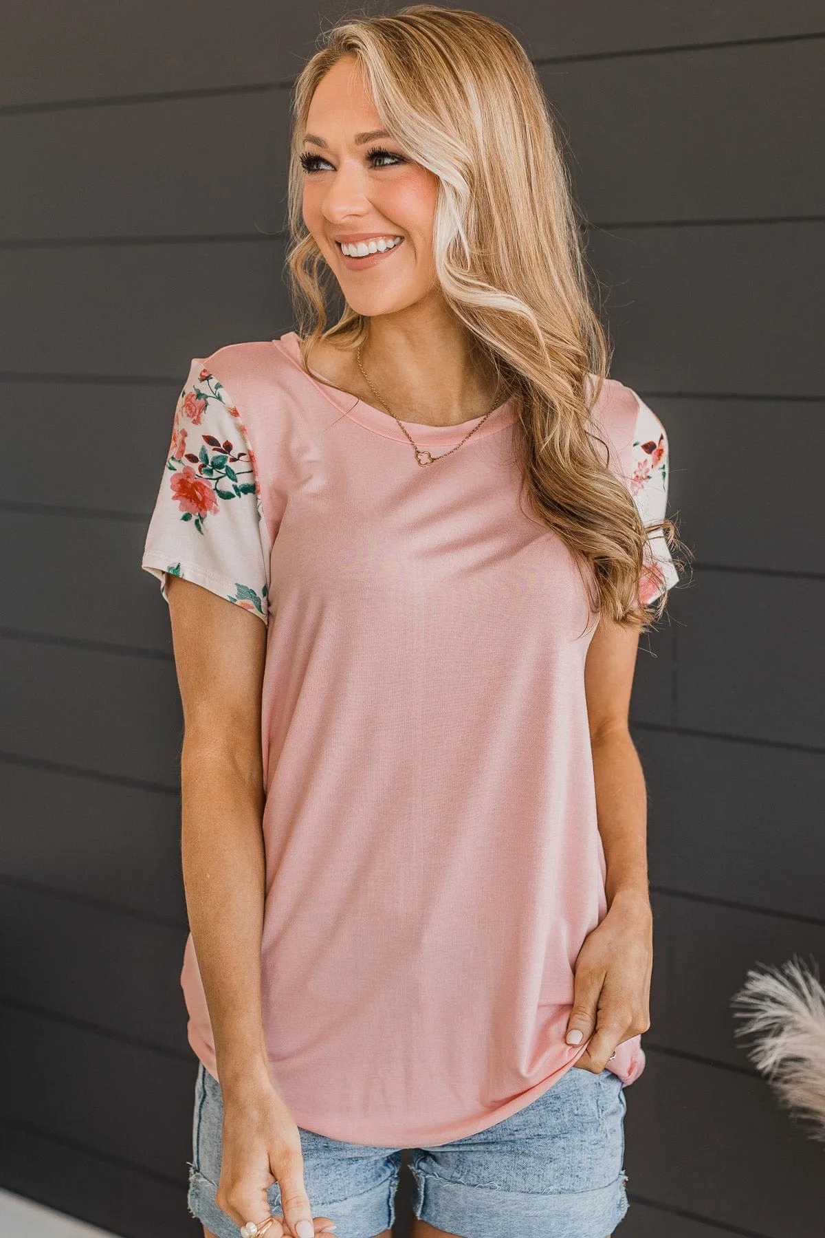 Delight My Heart Floral Sleeve Top- Blush