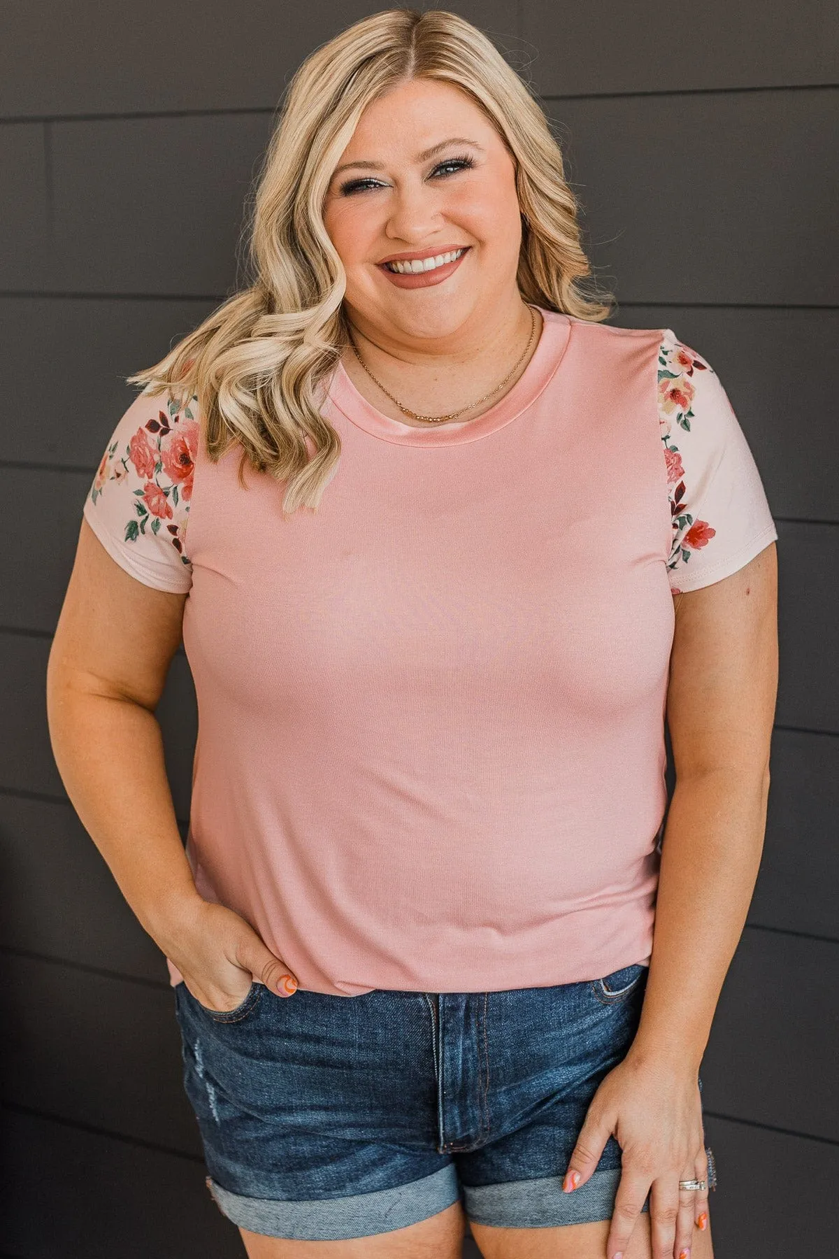 Delight My Heart Floral Sleeve Top- Blush